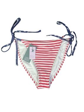 Patriotic Red White Striped Bikini Bottom Blue White Stars Ties Sz S 4-6 NEW NWT